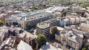 Existing County Hall buildings with Westgate Shopping Centre behind